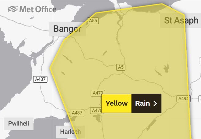 Yellow weather warning for rain.