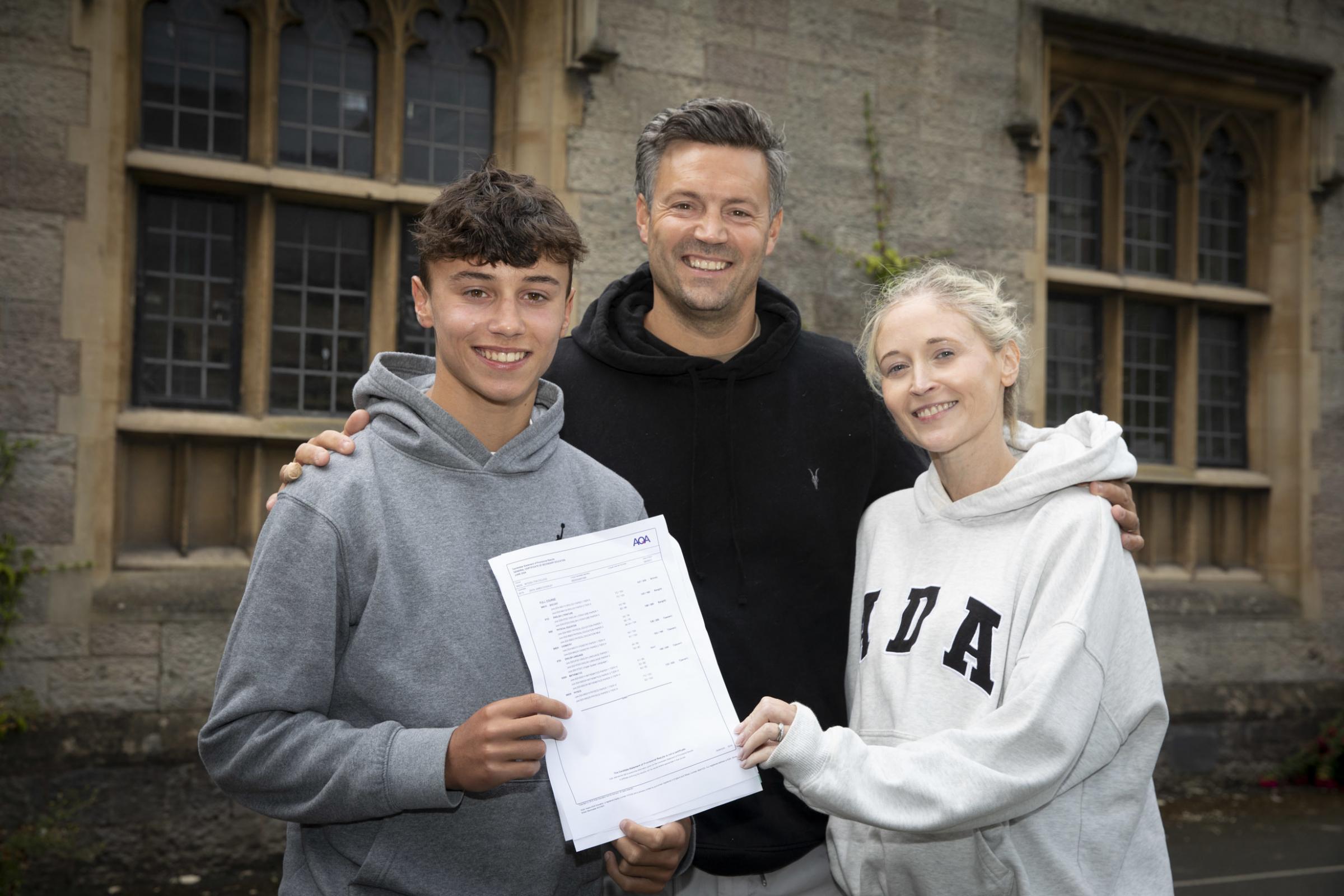 Myddelton college GCSE Results: Zac Coverley with his paretnts Neil and Lydia